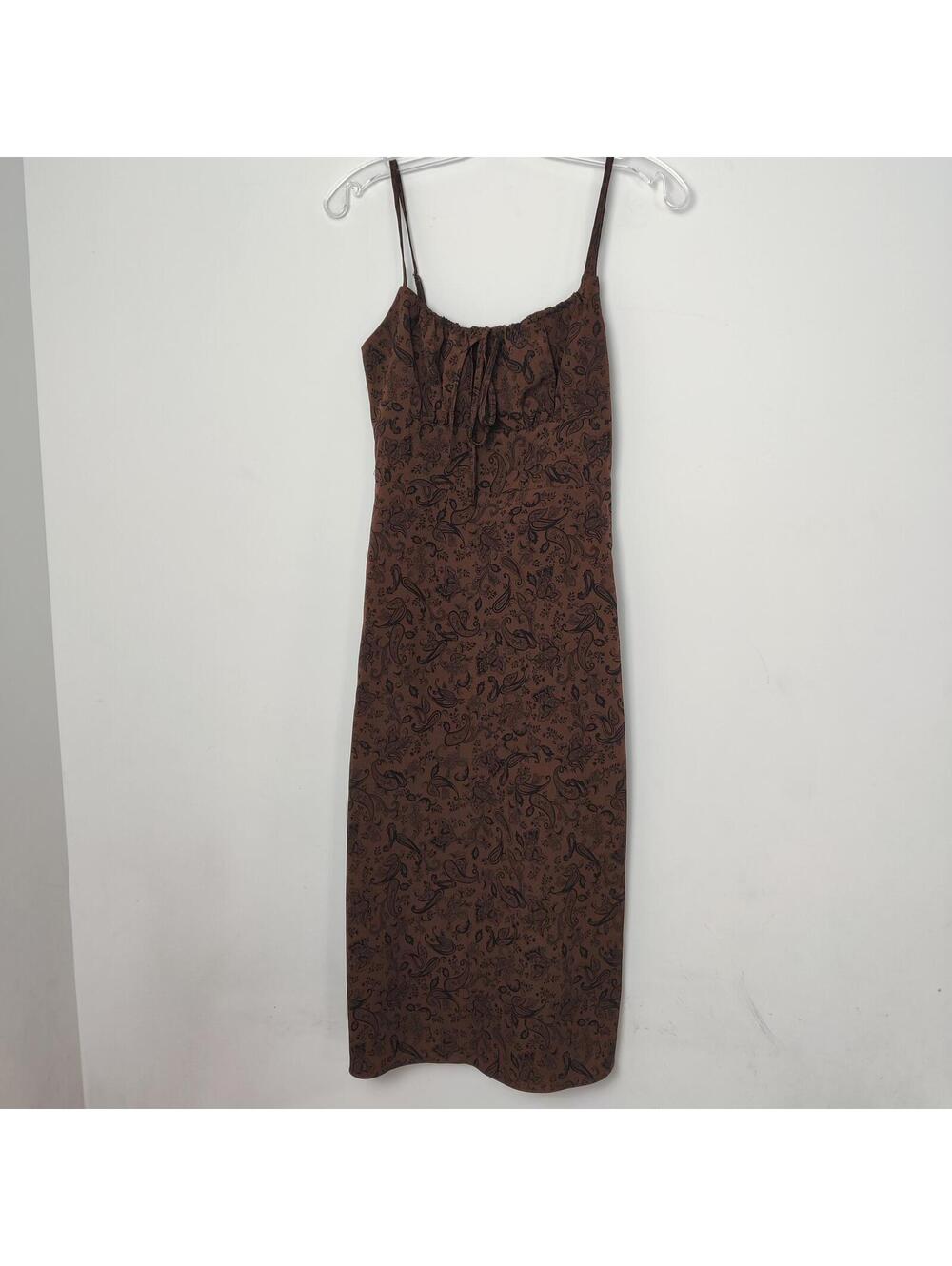 SHEIN Brown Paisley Spaghetti Strap Maxi Dress Women Medium Peasent Cottage Y2K
